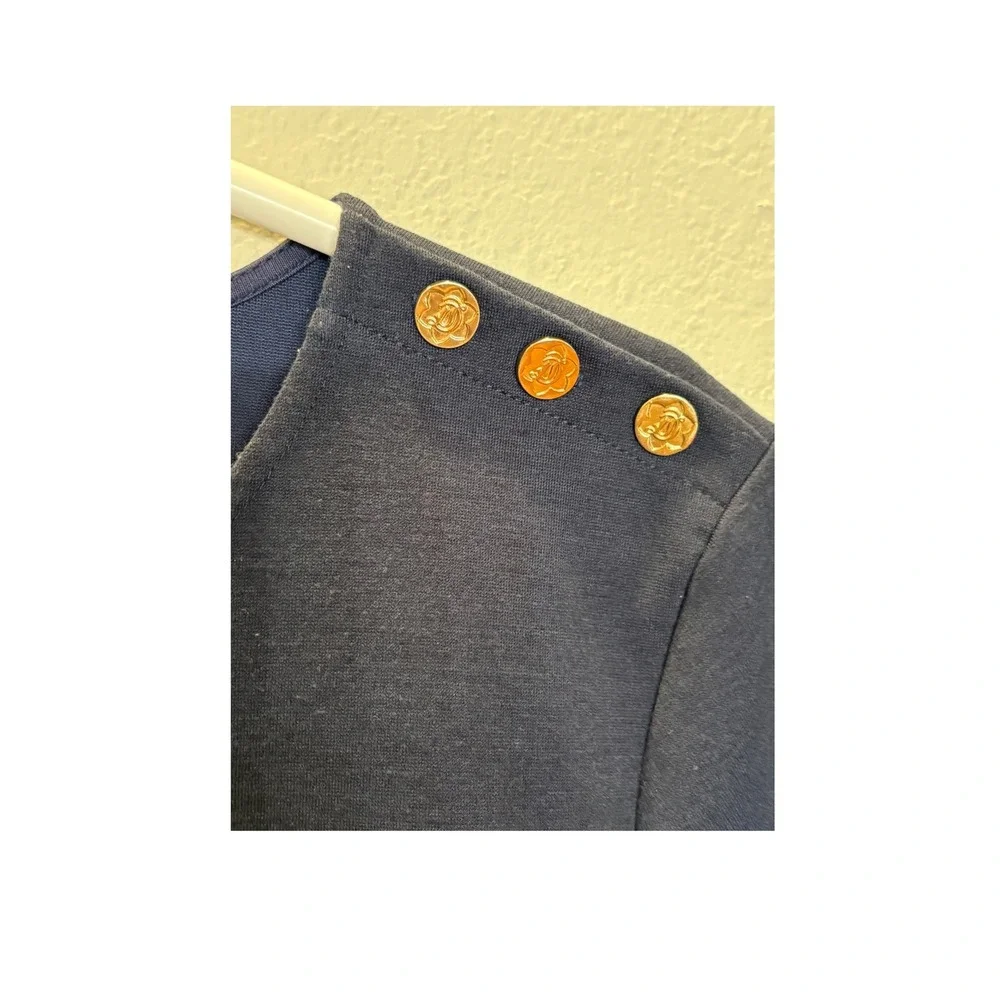 Draper James Navy Blue Ruffle Sleeve Ponte Shift Dress with Gold Buttons Size S - Picture 4 of 5